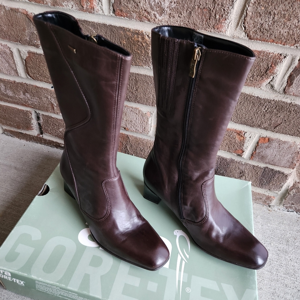 Ara Gore-Tex Mid Calf Boots Women's Size 6.5 M Brown